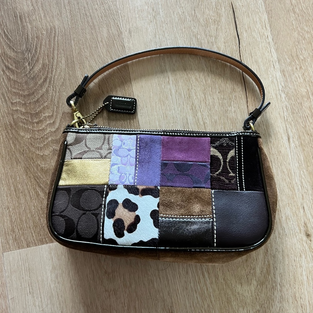 Coach Legacy Holiday Patchwork Pochette Purse Small Bag K05S-7071 Brown Suede